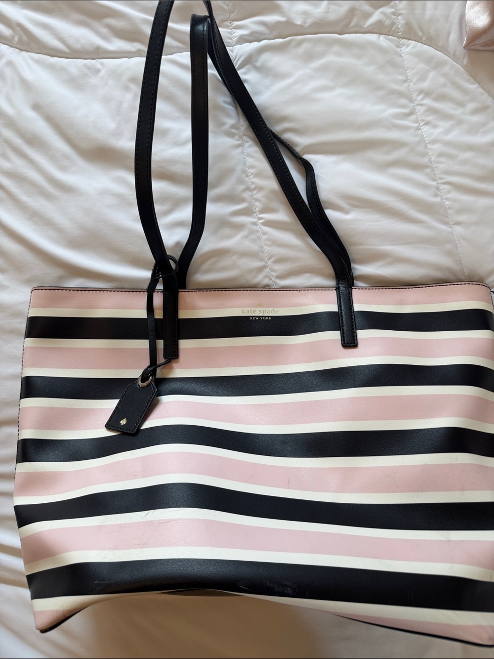 kate spade Pink, Black & Cream Striped Tote